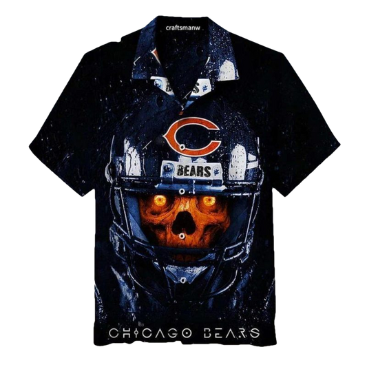Chicago Bears Dark Skull Football Helmet Hawaiian Shirt - Moonbestprint
