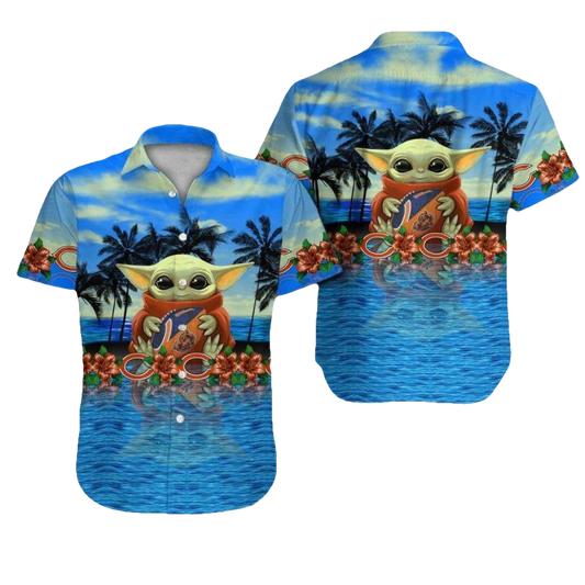 Chicago Bears Baby Yoda Hug Ball Hawaiian Shirt - Moonbestprint