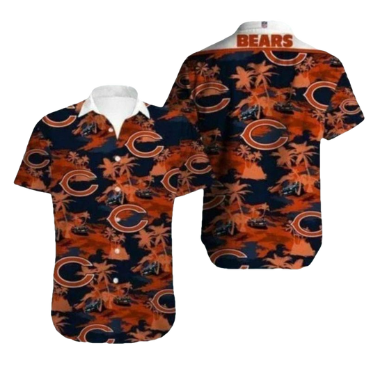 Camo and Palm Tree Chicago Bears Hawaiian Shirt For Gameday - Moonbestprint
