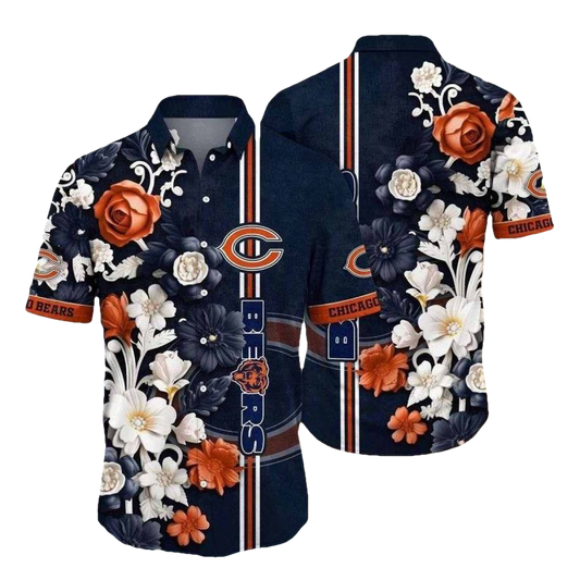 Black And White Tropical Chicago Bears Hawaiian Shirt - Moonbestprint