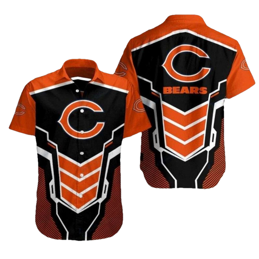 Bold Orange Gridiron Spirit Chicago Bears Hawaiian Shirt For Men - Moonbestprint