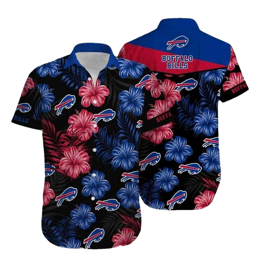 Red And Blue Buffalo Bills Floral Design Hawaiian Shirt - Moonbestprint