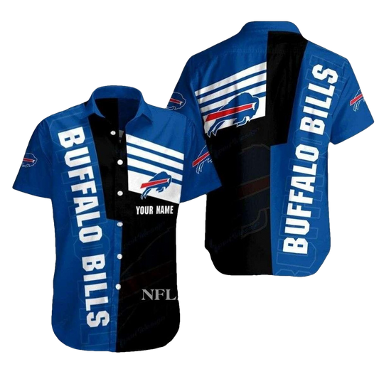 Personalized Buffalo Bills Stripe Black And Blue Design Hawaiian Shirt - Moonbestprint