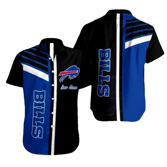 Personalized Buffalo Bills Stripe Accent Black And Blue Hawaiian Shirt - Moonbestprint