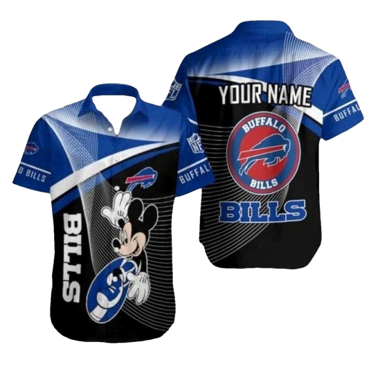 Personalized Buffalo Bills Mickey Surfing Black And Blue Hawaiian Shirt - Moonbestprint