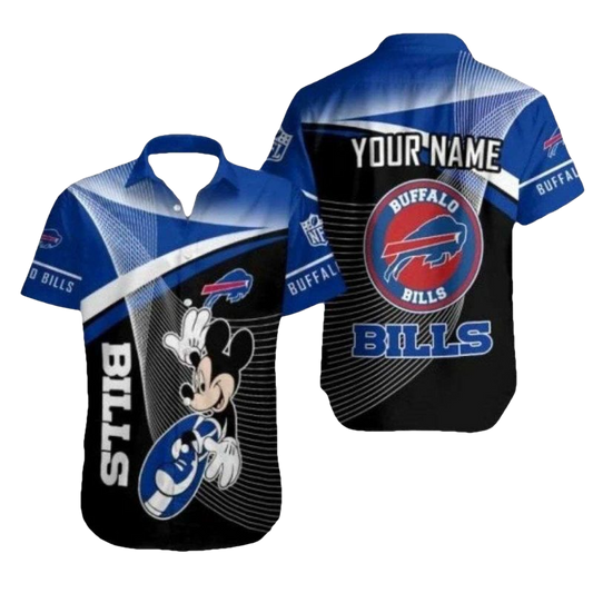 Personalized Buffalo Bills Mickey Surfing Black And Blue Hawaiian Shirt - Moonbestprint