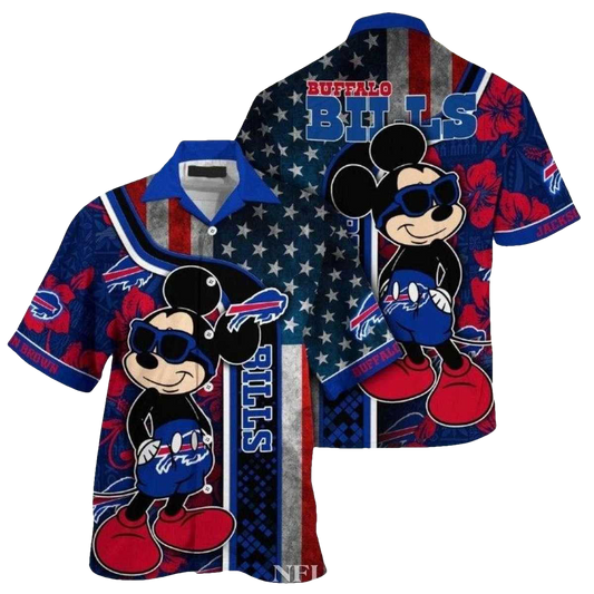 Personalized Buffalo Bills Mickey Graphic Us Flag Hawaiian Shirt - Moonbestprint