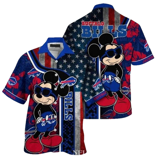 Personalized Buffalo Bills Mickey Graphic Us Flag Hawaiian Shirt - Moonbestprint