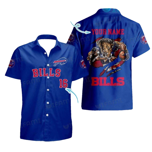 Personalized Buffalo Bills Mascot Blue Pattern Hawaiian Shirt - Moonbestprint