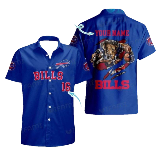 Personalized Buffalo Bills Mascot Blue Pattern Hawaiian Shirt - Moonbestprint