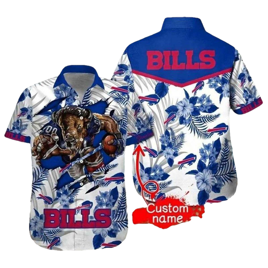 Personalized Buffalo Bills Mascot And Tropical Hawaiian Shirt - Moonbestprint