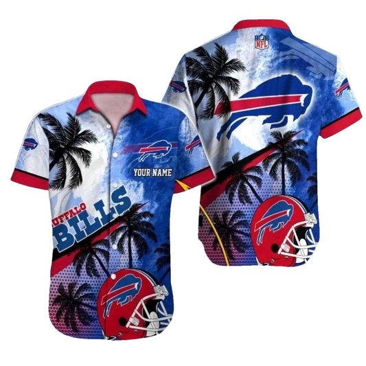 Personalized Buffalo Bills Logo Helmet Coconut Palm Tree Hawaiian Shirt - Moonbestprint