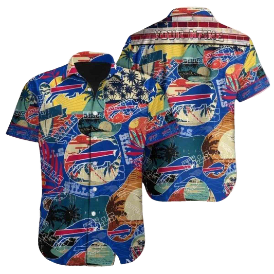 Personalized Buffalo Bills Logo Coastal Collage Hawaiian Shirt - Moonbestprint
