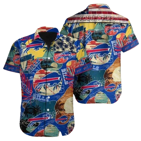 Personalized Buffalo Bills Logo Coastal Collage Hawaiian Shirt - Moonbestprint