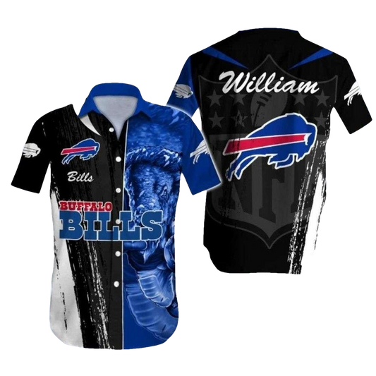 Personalized Buffalo Bills Galactic Warrior Black And Blue Hawaiian Shirt - Moonbestprint