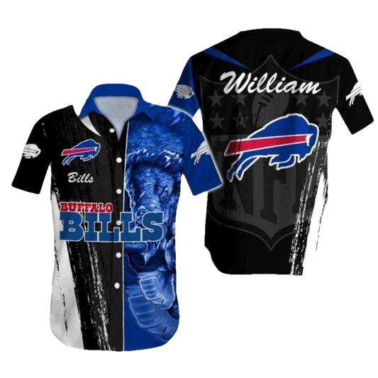 Personalized Buffalo Bills Galactic Warrior Black And Blue Hawaiian Shirt - Moonbestprint