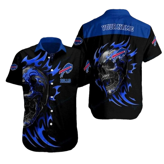 Personalized Buffalo Bills Flame Skull Hawaiian Shirt - Moonbestprint