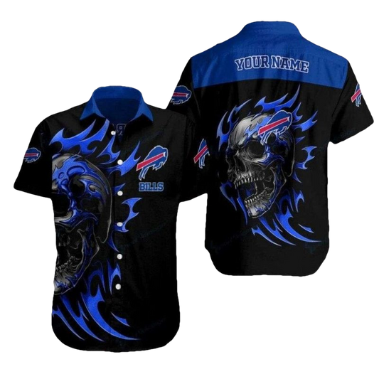 Personalized Buffalo Bills Flame Skull Hawaiian Shirt - Moonbestprint
