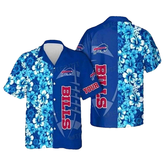 Personalized Buffalo Bills Blue Hibiscus Pattern Hawaiian Shirt - Moonbestprint