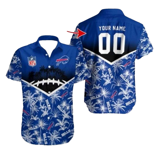 Personalized Buffalo Bills Blue Palm Fronds Hawaiian Shirt - Moonbestprint