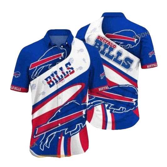 Buffalo Bills White And Blue Abstract Stripes Hawaiian Shirt - Moonbestprint