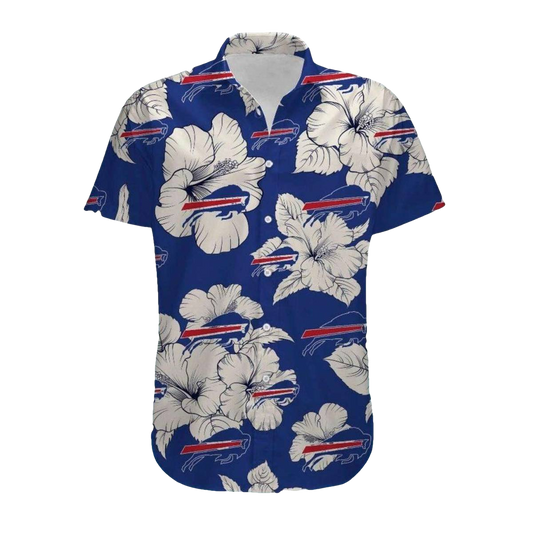 Buffalo Bills Tropical Hibiscus And Team Logos Hawaiian Shirt - Moonbestprint