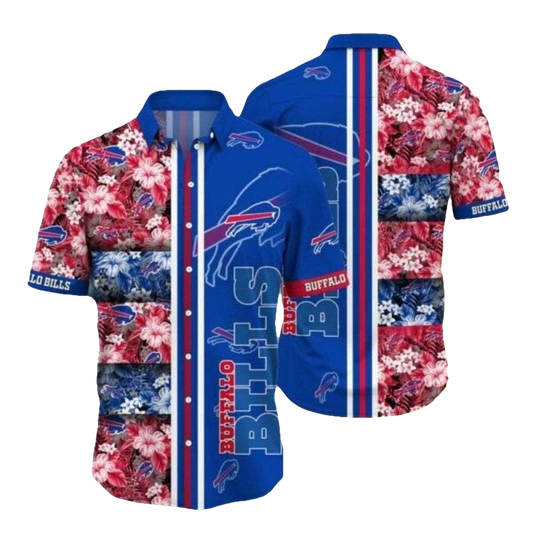 Buffalo Bills Tropical Floral And Line Hawaiian Shirt - Moonbestprint