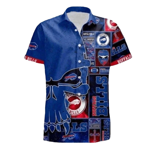 Buffalo Bills Skull Collage Blue Hawaiian Shirt - Moonbestprint