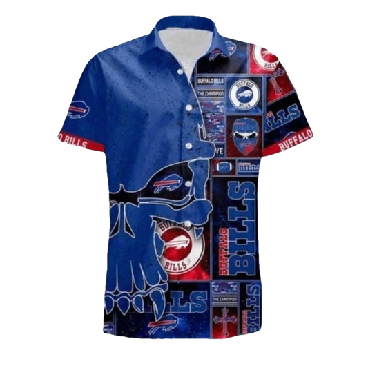 Buffalo Bills Skull Collage Blue Hawaiian Shirt - Moonbestprint