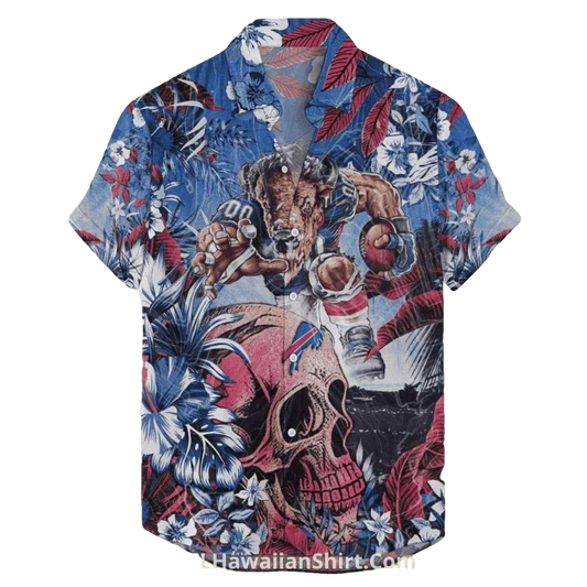 Buffalo Bills Skull And Warrior Design Hawaiian Shirt - Moonbestprint