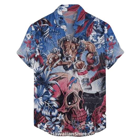 Buffalo Bills Skull And Warrior Design Hawaiian Shirt - Moonbestprint