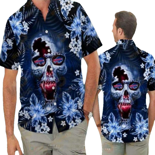 Buffalo Bills Skull And Floral Hawaiian Shirt - Moonbestprint