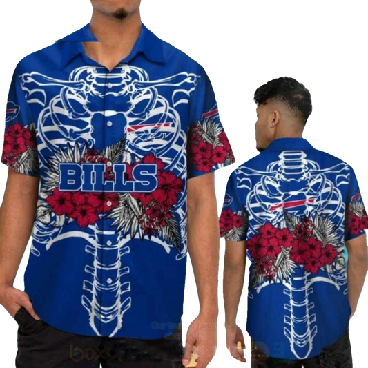 Buffalo Bills Skeleton And Hibiscus Floral Hawaiian Shirt - Moonbestprint