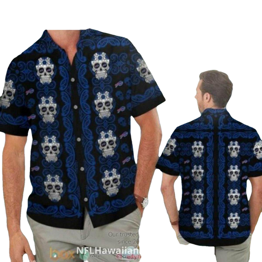 Buffalo Bills Skull And Blue Tribal Pattern Hawaiian Shirt - Moonbestprint