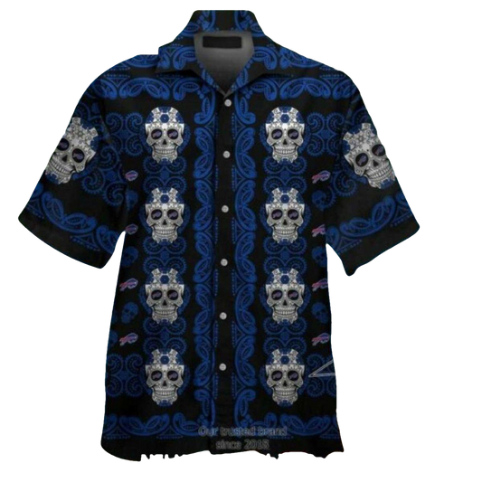 Buffalo Bills Skull And Blue Tribal Pattern Hawaiian Shirt - Moonbestprint
