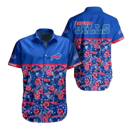 Buffalo Bills Red Hibiscus And Team Logos Hawaiian Shirt - Moonbestprint