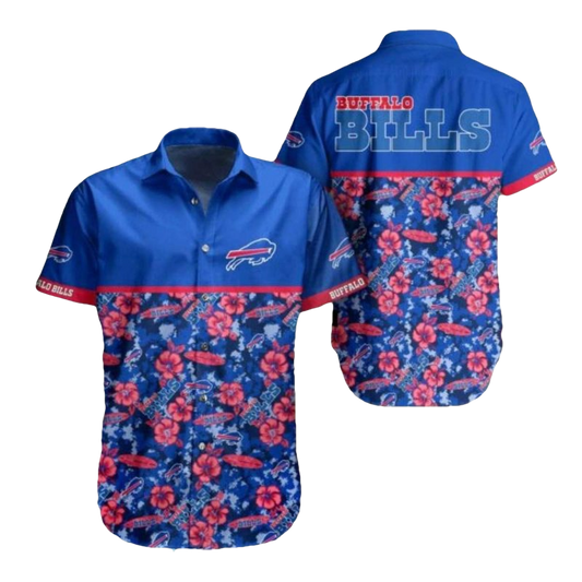 Buffalo Bills Red Hibiscus And Team Logos Hawaiian Shirt - Moonbestprint