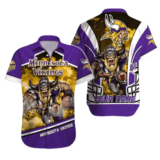Personalized Minnesota Vikings Fierce Warrior And Gold Hawaiian Shirt - Moonbestprint