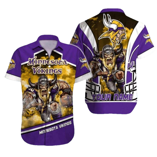 Personalized Minnesota Vikings Fierce Warrior And Gold Hawaiian Shirt - Moonbestprint