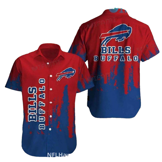 Buffalo Bills Red And Blue With Grunge Effect Hawaiian Shirt - Moonbestprint