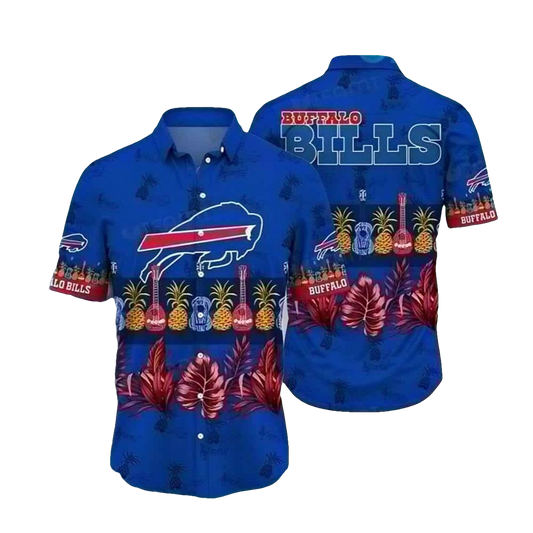 Buffalo Bills Pineapple Guitar Tropical Palm Leaves Hawaiian Shirt - Moonbestprint