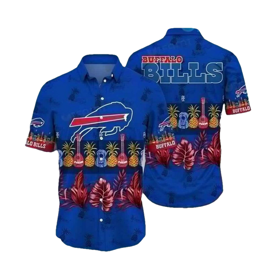 Buffalo Bills Pineapple Guitar Tropical Palm Leaves Hawaiian Shirt - Moonbestprint