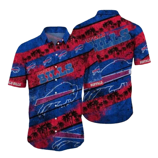 Buffalo Bills Palm Tree Silhouette Vintage Hawaiian Shirt - Moonbestprint