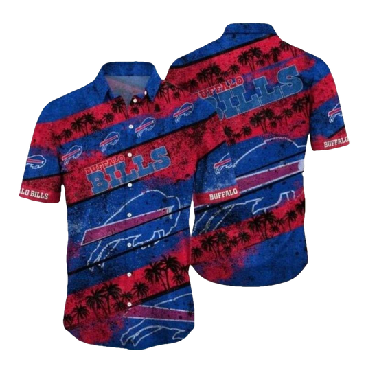 Buffalo Bills Palm Tree Silhouette Vintage Hawaiian Shirt - Moonbestprint