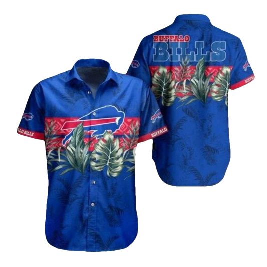 Buffalo Bills Palm Leaf Blue Pattern Hawaiian Shirt - Moonbestprint
