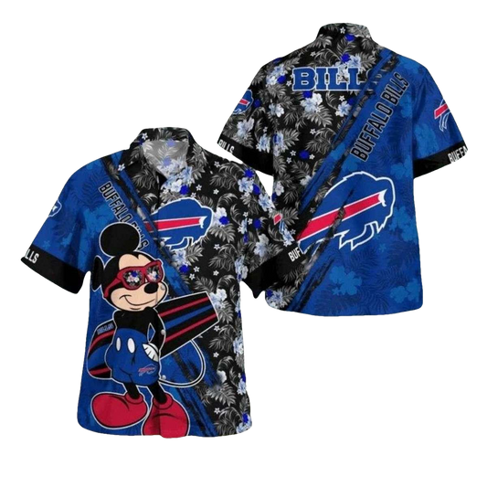 Buffalo Bills Mickey Mouse Floral And Logo Hawaiian Shirt - Moonbestprint