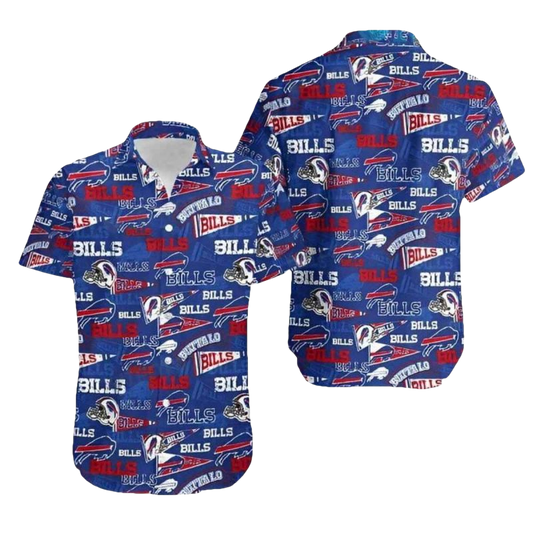 Buffalo Bills Logo Retro Bold Blue And Red Hawaiian Shirt - Moonbestprint