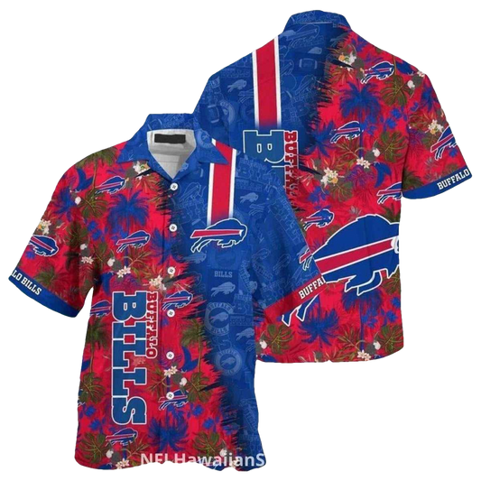 Buffalo Bills Logo Floral Blue And Red Pattern Hawaiian Shirt - Moonbestprint