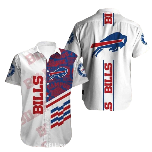 Buffalo Bills Logo Campus White Hawaiian Shirt - Moonbestprint