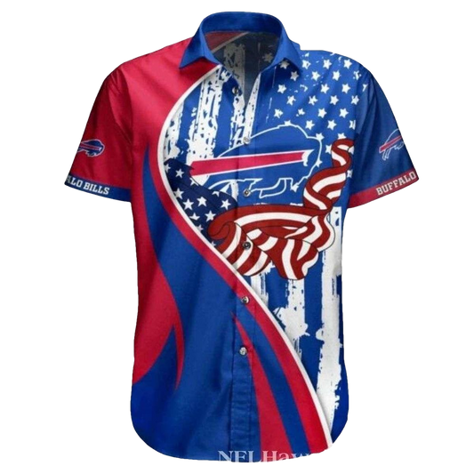 Buffalo Bills Logo And Us Flag Hawaiian Shirt - Moonbestprint